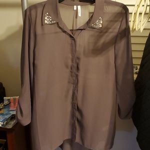 Purple Blouse w/ Bedazzled Collar